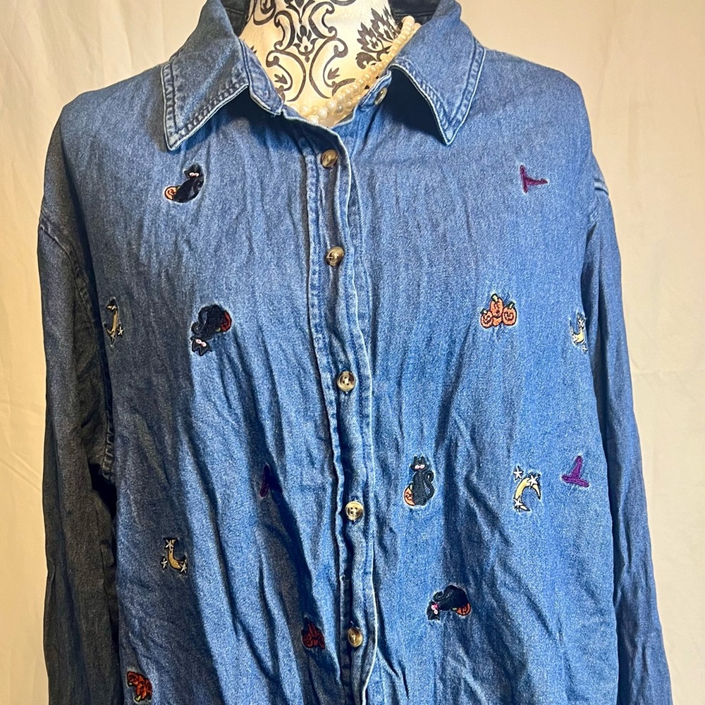 Halloween themed denim shirt